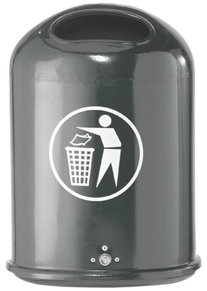 Ovaler Abfallbehälter für Wand-/Pfostenmontage - 45 l - mit Aufkleber - Eisenglimmer