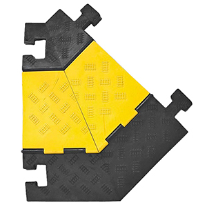 Kabelbrücke-Winkelstück 45 Grad, Farbe schwarz-gelb, rechts, Hartgummimischung mit Deckel, BxTxH 500/200x600x75 mm
