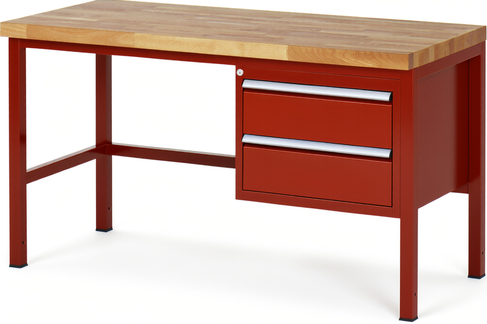 Werkbank Modell 8125 rot, BxTxH 1500x700x840-1040 mm,  Buche-Massiv Arbeitsplatte 40 mm,  2 Schubladen mit  Vollauszug 100 % und  SoftClosing