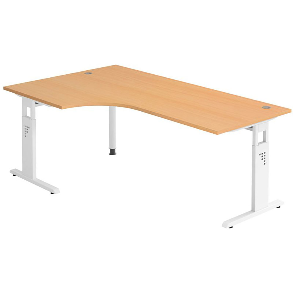 Eckschreibtisch, höhenverstellbar, BxTxH 2000x800-1200x650-850 mm, C-Fuß-Gestell, Platte buche