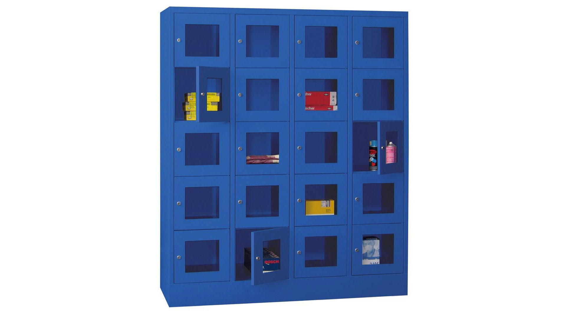 Fächerschränke mit Sichtfenstertüren, Breite 160 cm, Höhe 185 cm, Tiefe 50 cm, 4x5 Fächer