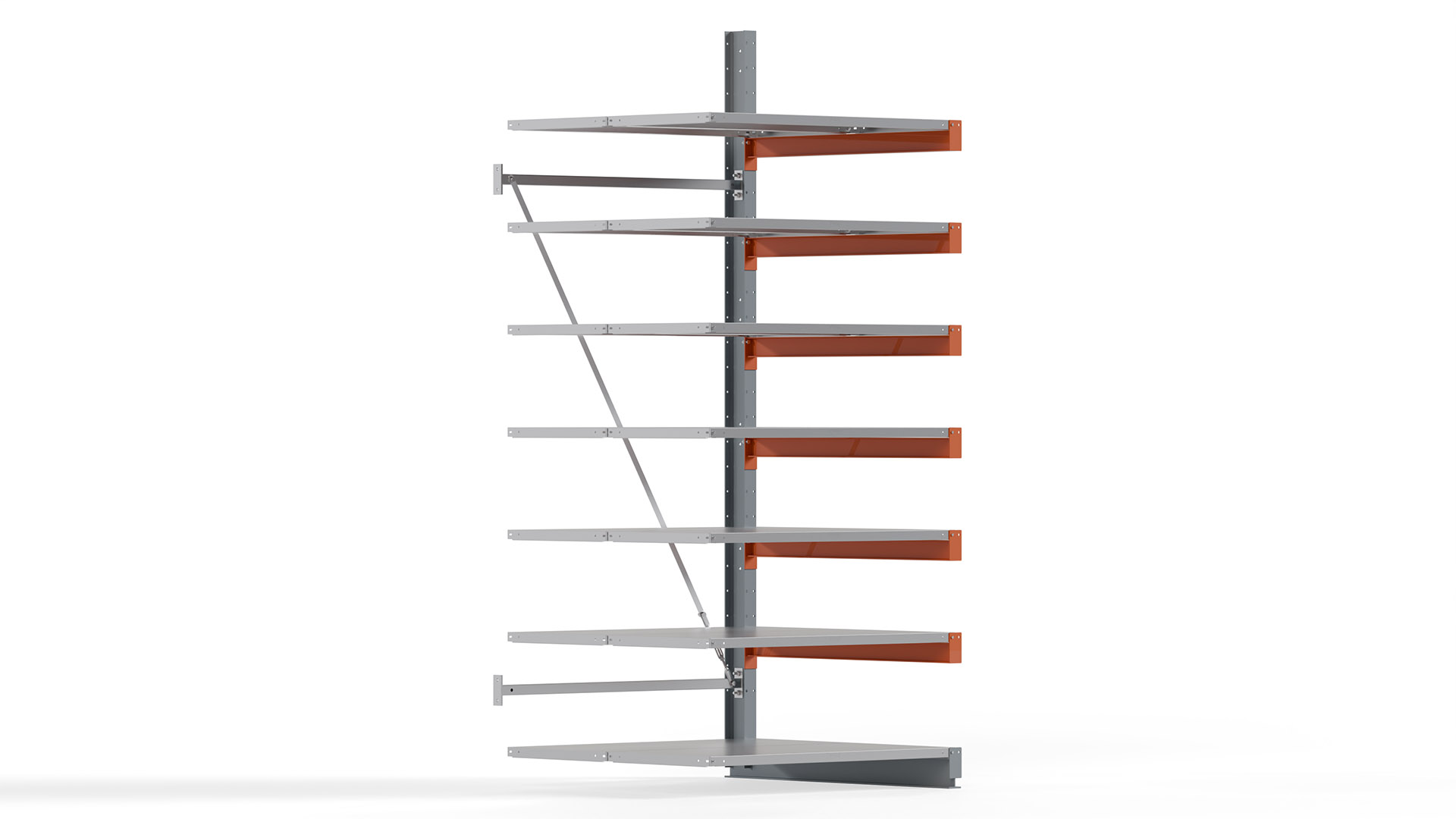 Kragarmregal KARL basic - Anbaufeld - Breite: 128 cm - Höhe: 300 cm - Tiefe: 132 cm - Traglast je Arm: 370 kg - einseitig