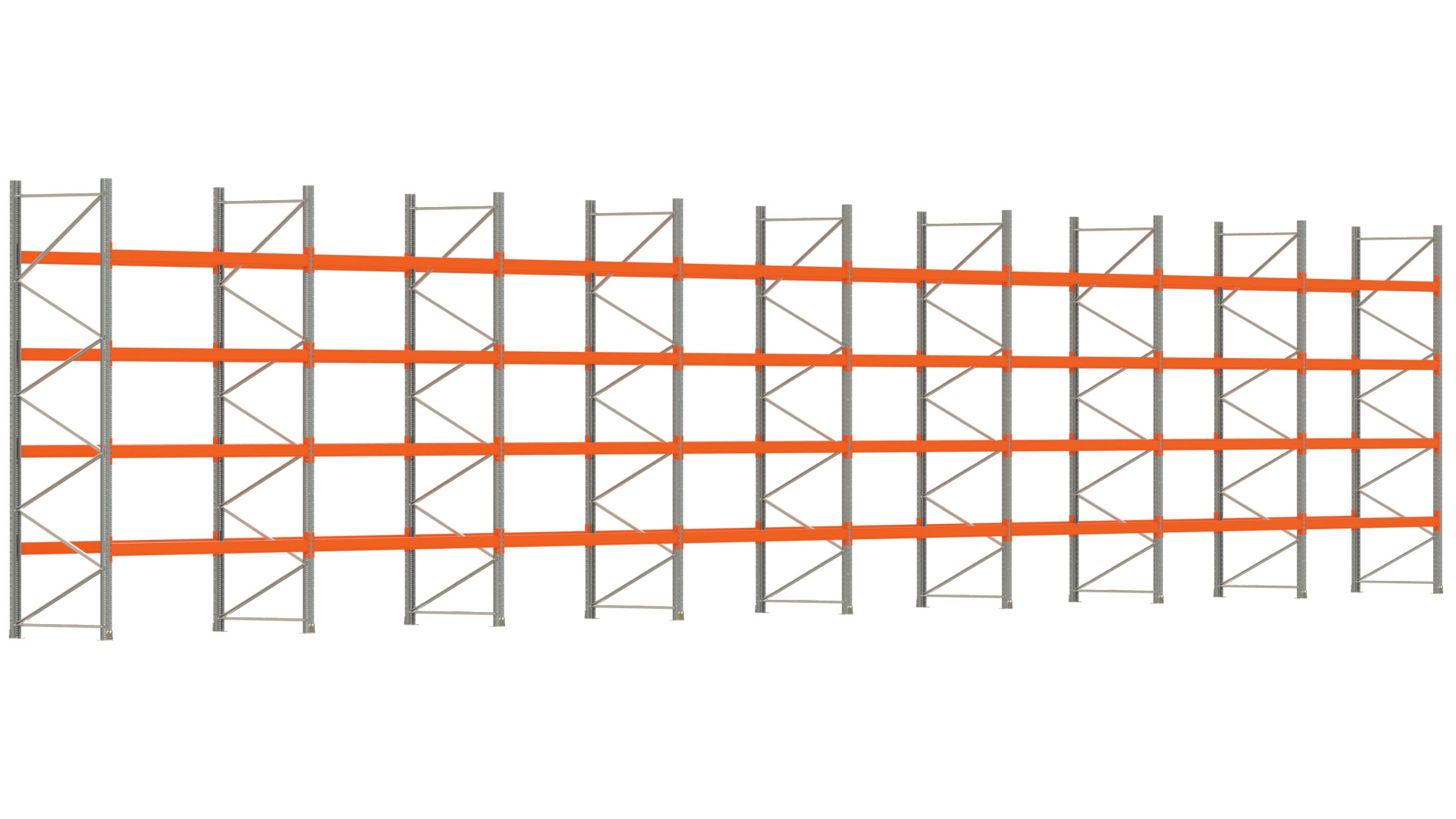 Palettenregal ARTUS - Breite 2236,5 cm - Höhe 400 cm - Tiefe 110 cm - Fachlast 2000 kg - 120 Palettenstellplätze