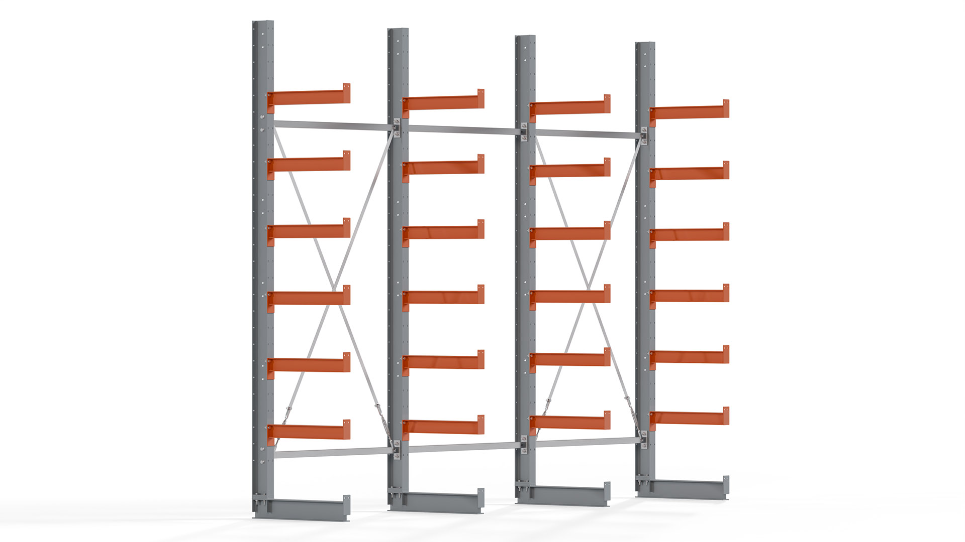 Kragarmregal KARL basic - lackiert - Breite: 384 cm - Höhe: 300 cm - Tiefe: 60 cm - Traglast je Kragarm: 730 kg - einseitig