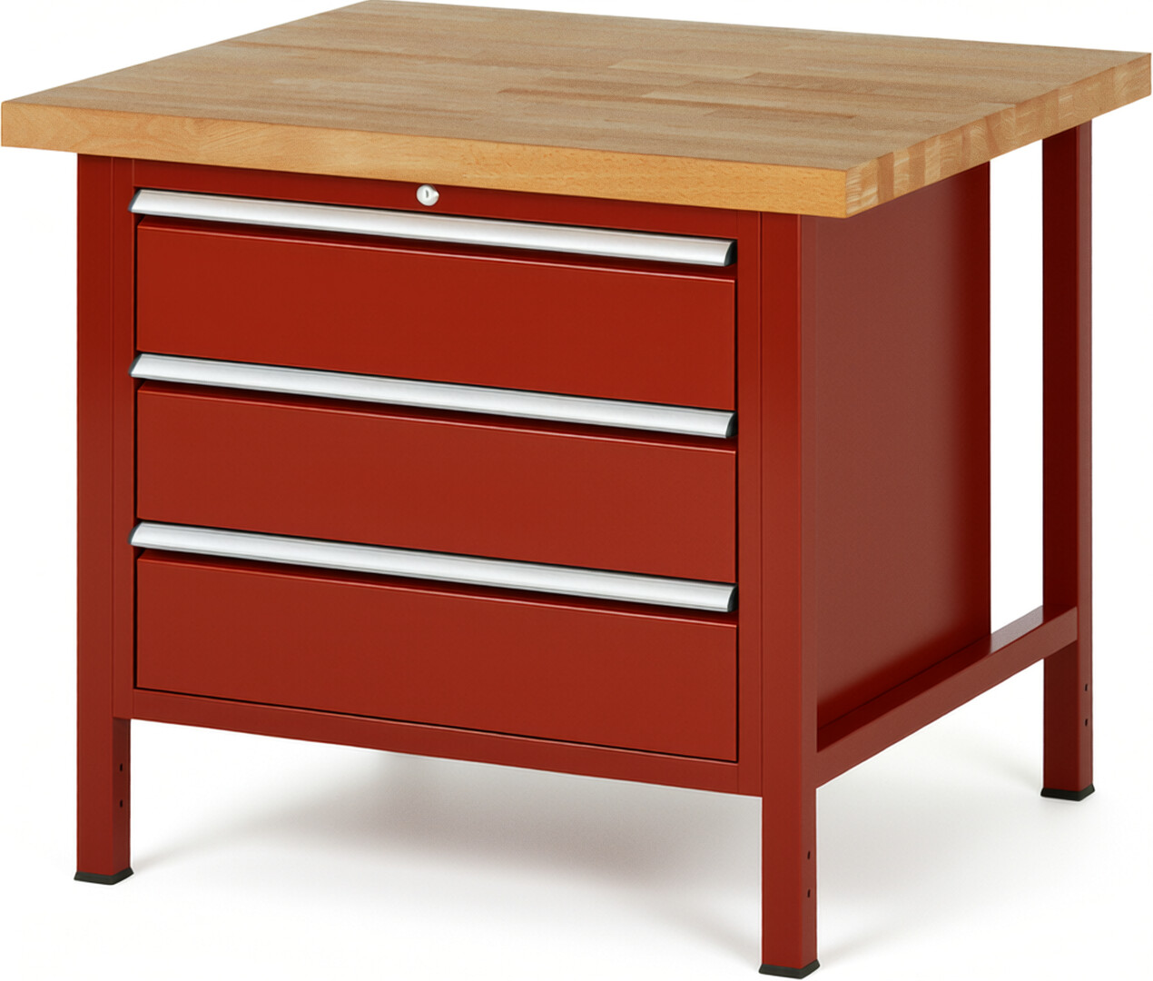 Werkbank Modell 8257 rot, BxTxH 1000x900x840 mm,  Buche-Massiv Arbeitsplatte 40 mm,  3 Schubladen mit  Vollauszug 100 % und  SoftClosing