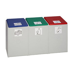 Kunststoff-Container, Volumen 60 l, 3-fach, lichtgrau, ohne Deckel, BxTxH 1060x405x570 mm