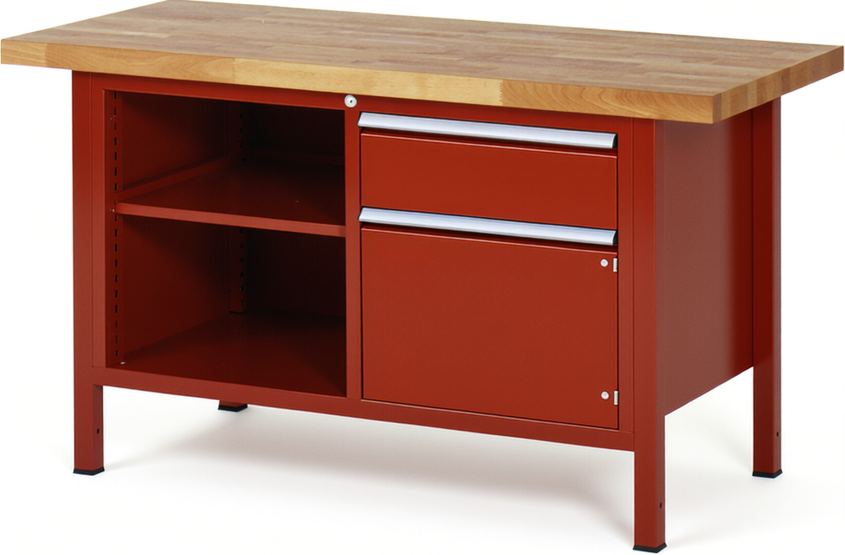 Werkbank Modell 8461 rot, BxTxH 1500x700x840-1040 mm,  Buche-Massiv Arbeitsplatte 40 mm,  1 Schublade mit  Auszug 90 %