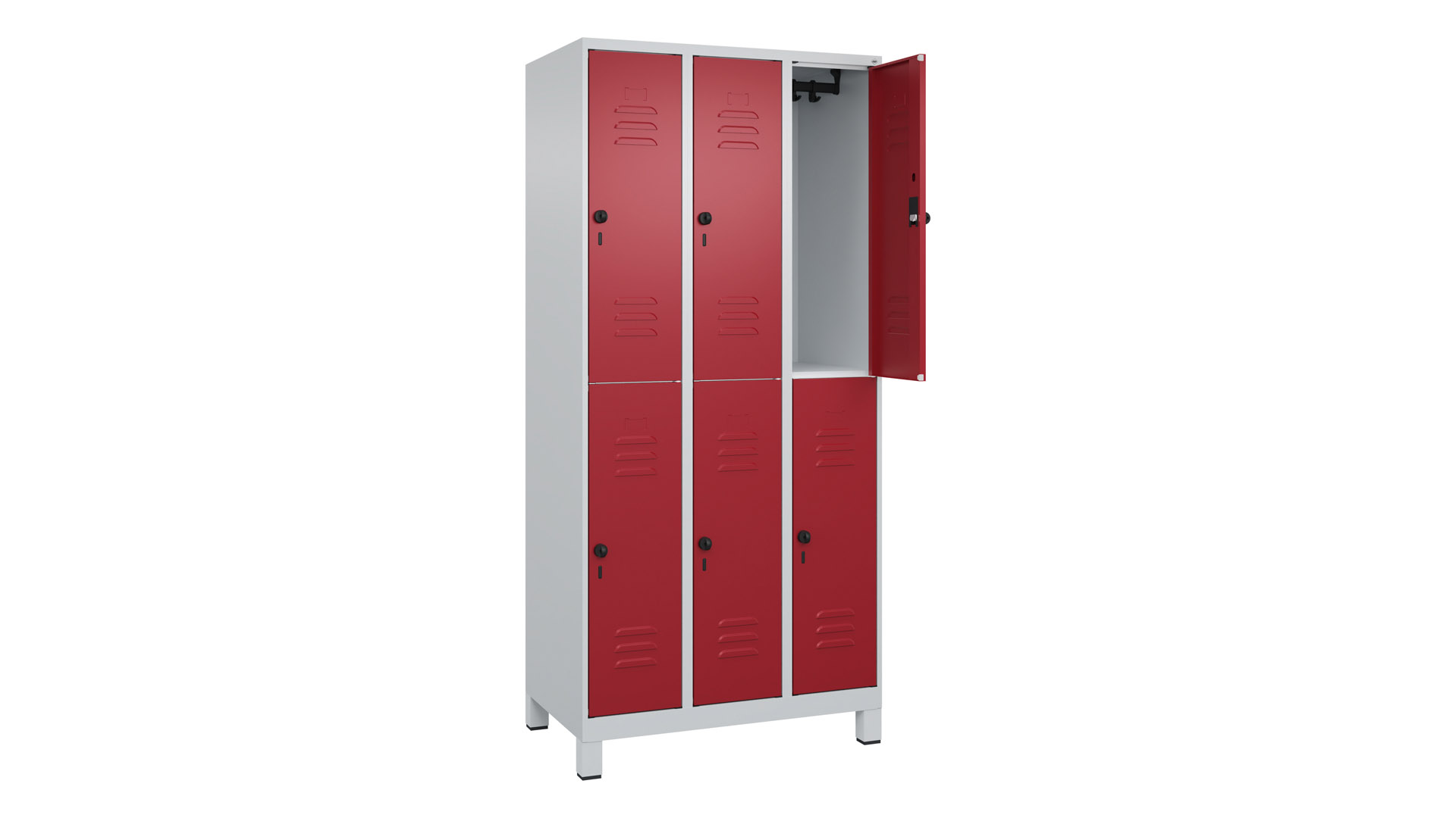 Garderobenspind doppelstöckig, Breite 90 cm, Höhe 195 cm, Tiefe 50 cm, 6 Fächer