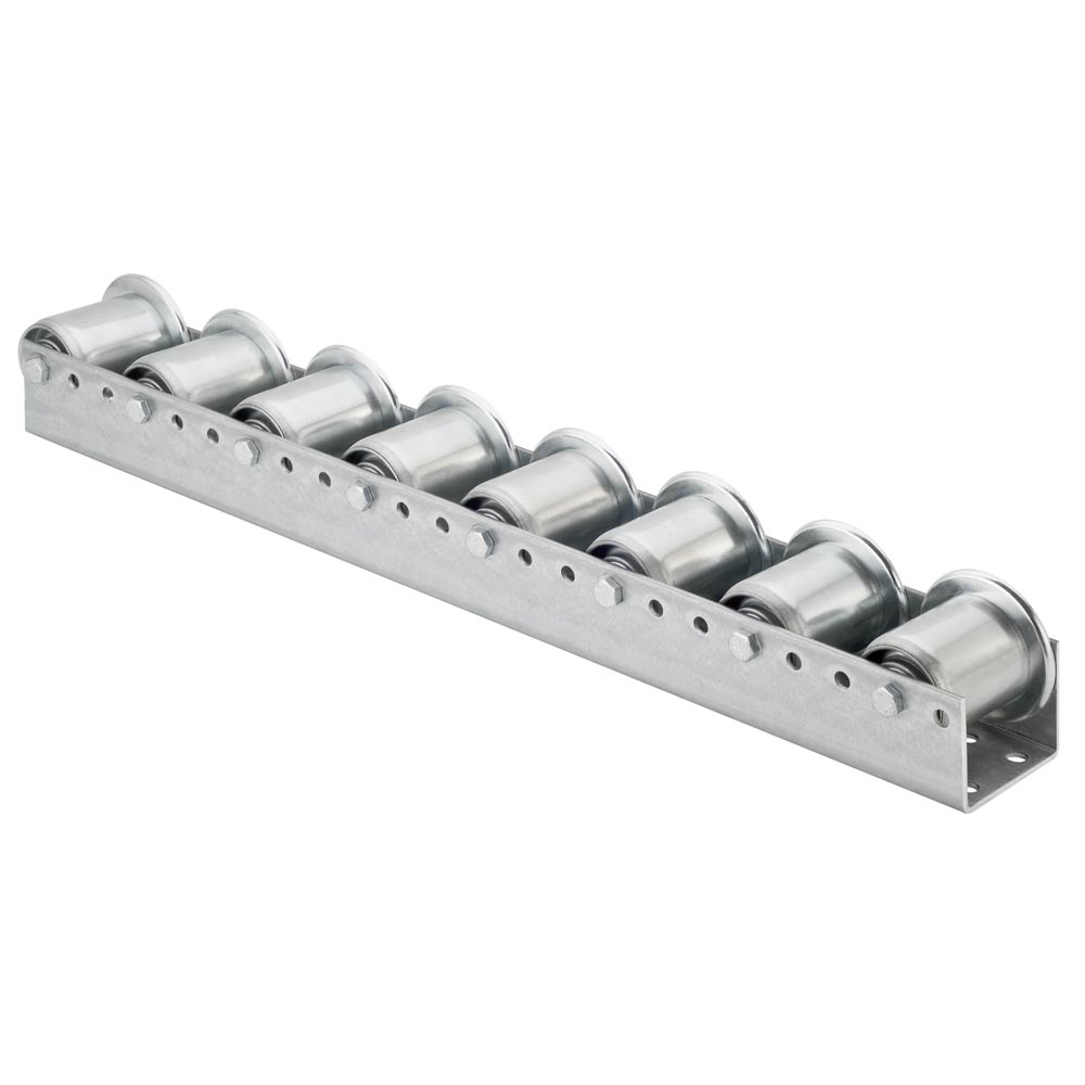 Palettenrollschiene, verzinkt, Profil zweireihig, Rolle mit Spurkranz, Durchm. 50 mm, Traglast 160 kg, Bauhöhe 67/78 mm, Achsabstand 78 mm