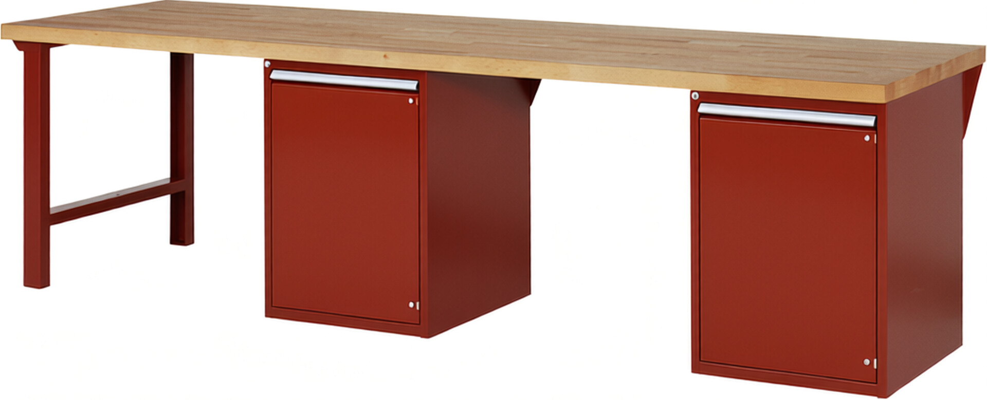 Werkbank Modell 7501 rot, BxTxH 3000x900x890 mm,  Buche-Massiv Arbeitsplatte 40 mm