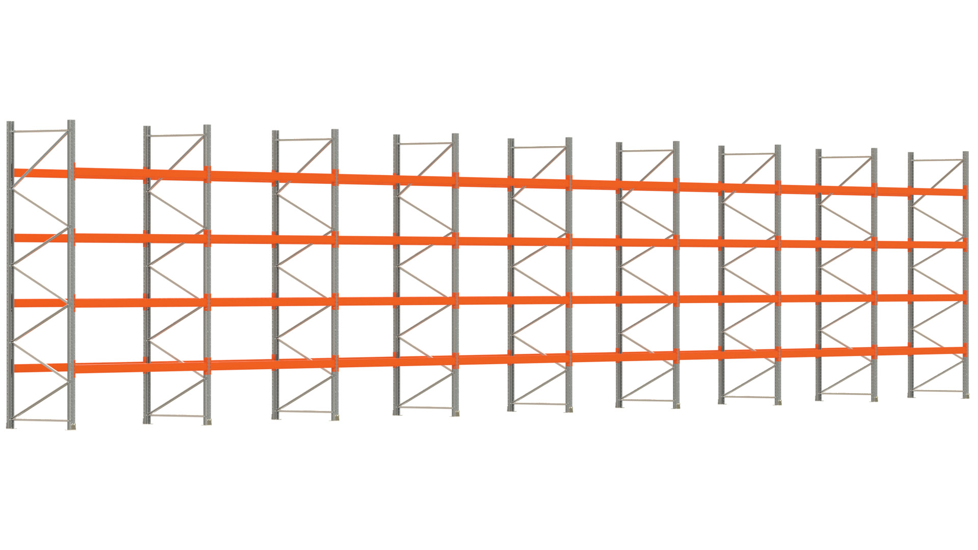 Palettenregal ARTUS - Breite 2236,5 cm - Höhe 400 cm - Tiefe 110 cm - Fachlast 2325 kg - 120 Palettenstellplätze