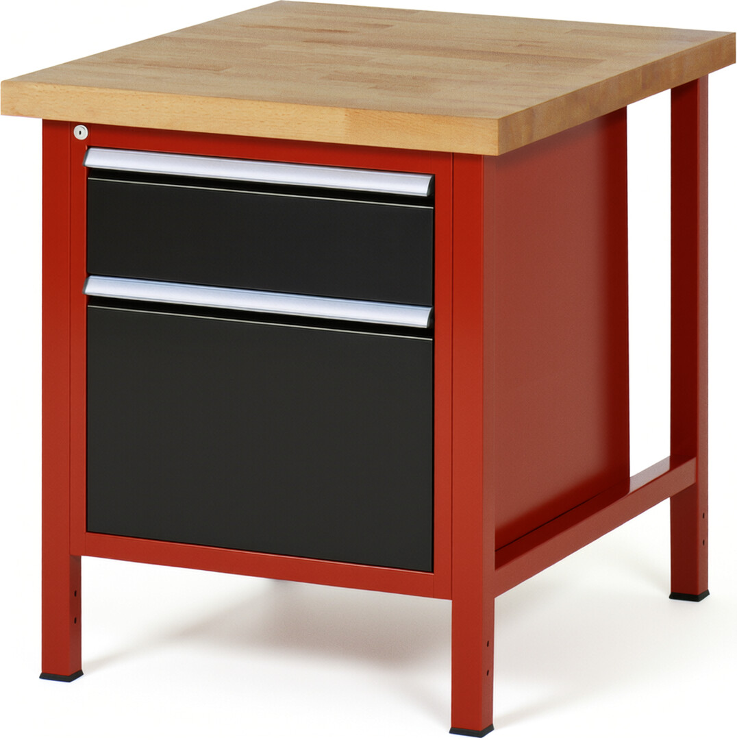Werkbank Modell 8156 rot - schwarz, BxTxH 750x900x840 mm,  Buche-Massiv Arbeitsplatte 40 mm,  2 Schubladen mit  Auszug 90 %