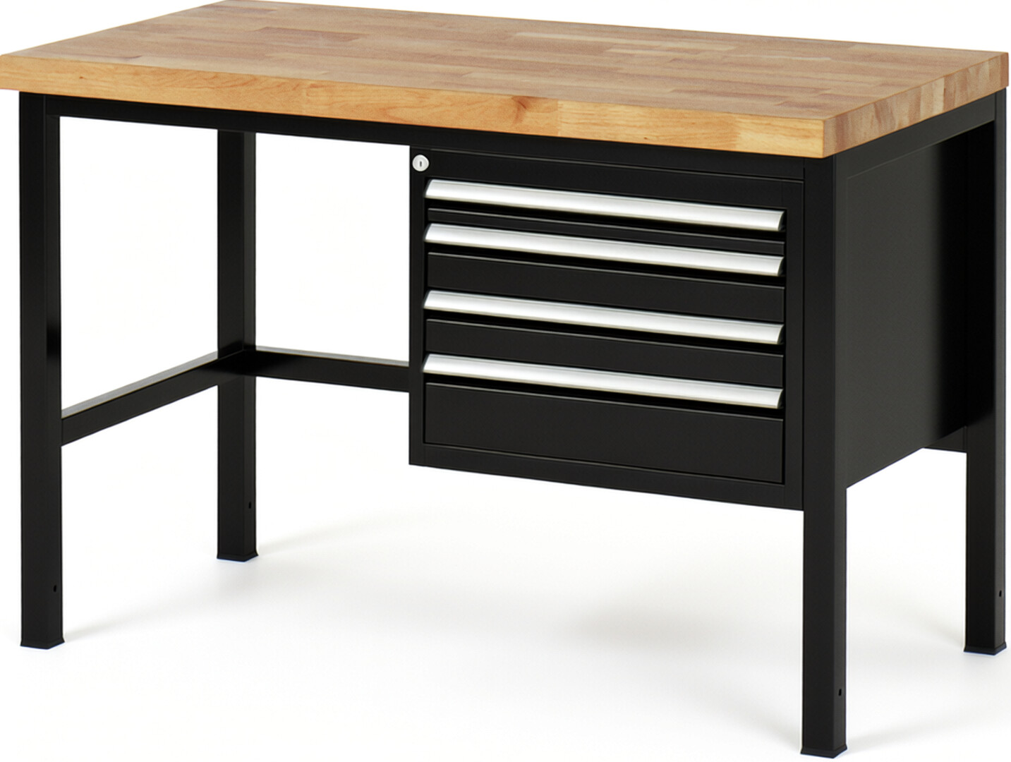 RAU Werkbank schwarz - Breite 125 cm - Tiefe 70 cm - Höhe 104 cm - Buche-Massiv Arbeitsplatte 40 mm