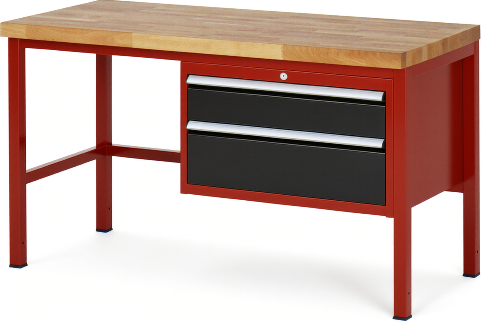 Werkbank Modell 8223 rot - schwarz, BxTxH 1500x700x840 mm,  Buche-Massiv Arbeitsplatte 40 mm,  2 Schubladen mit  Vollauszug 100 % und  SoftClosing