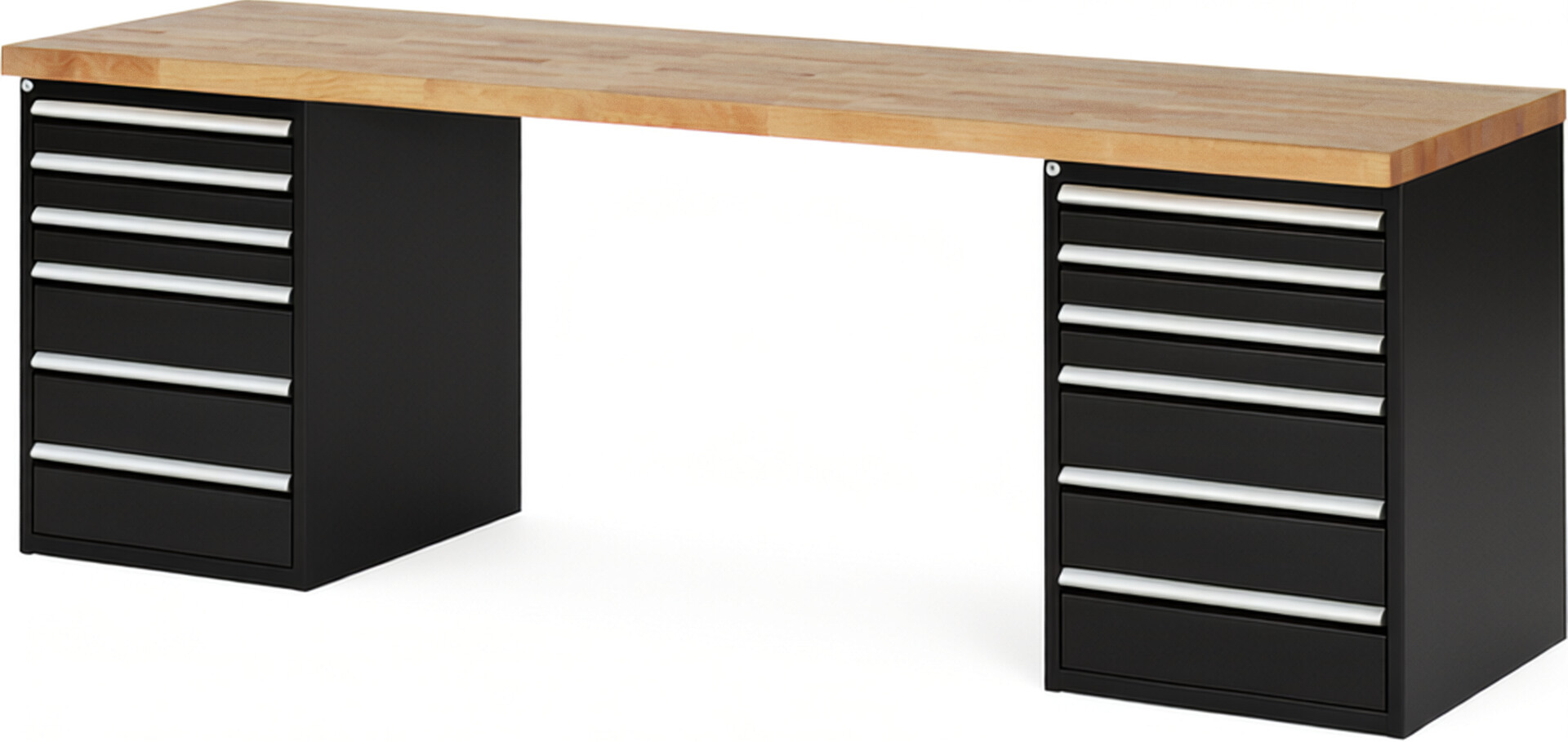 RAU Werkbank schwarz - Breite 250 cm - Tiefe 70 cm - Höhe 89 cm - Buche-Massiv Arbeitsplatte 40 mm