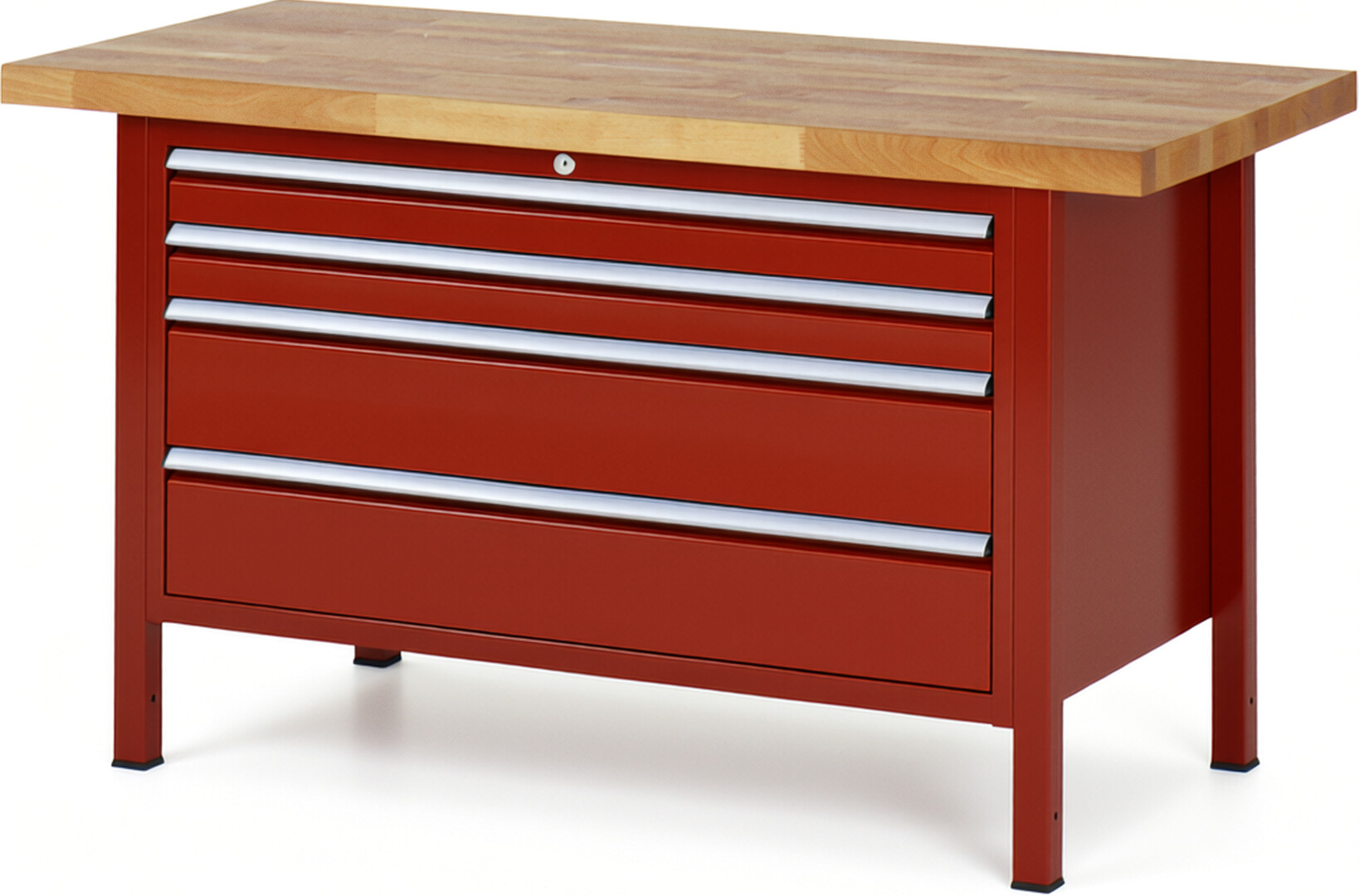 Werkbank Modell 8361 rot, BxTxH 1500x700x840-1040 mm,  Buche-Massiv Arbeitsplatte 40 mm,  4 Schubladen mit  Auszug 90 %